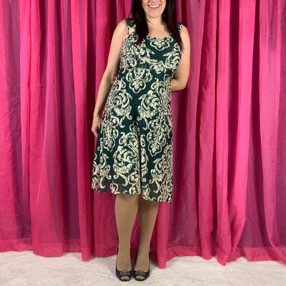 D. Fang green and cream lace overlay midi dress, size 1 - Picture 1 of 11